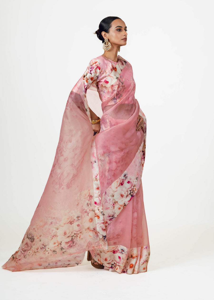 Lina Pink Organza Saree - Studio 113 Indian designer saree for women