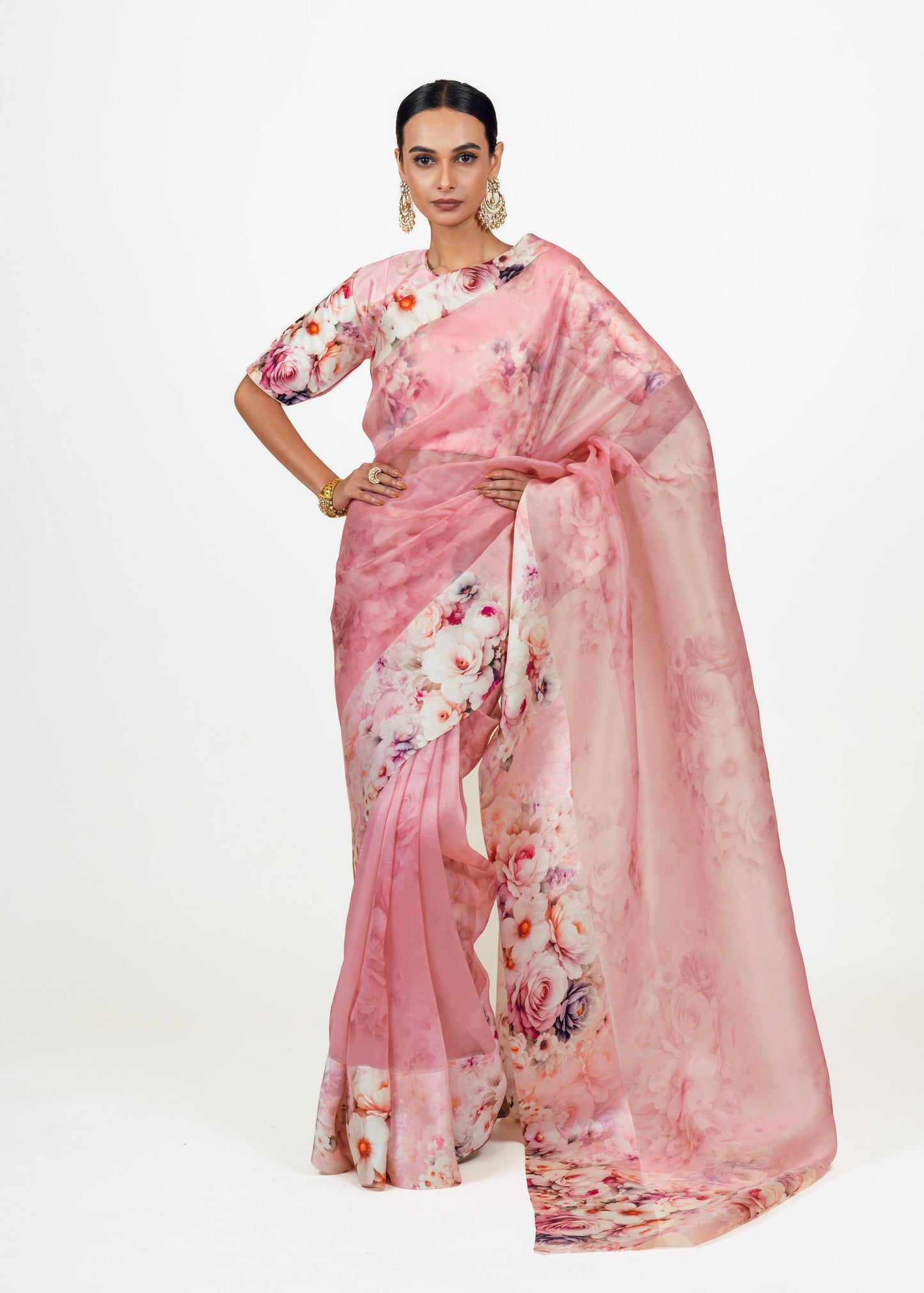Lina Pink Organza Saree - Studio 113 Indian designer saree for women