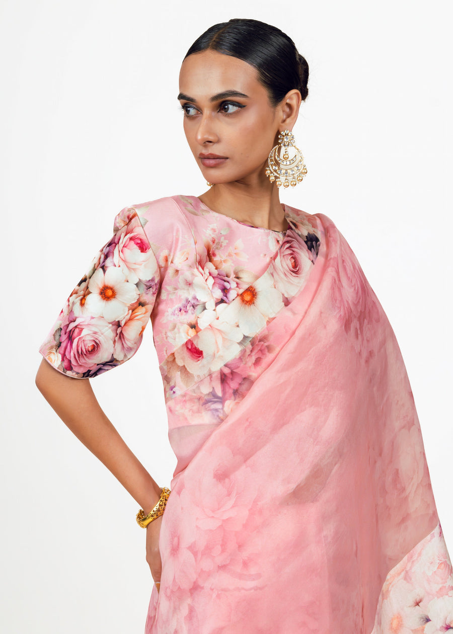 Lina Pink Organza Saree - Studio 113 Indian designer saree for women