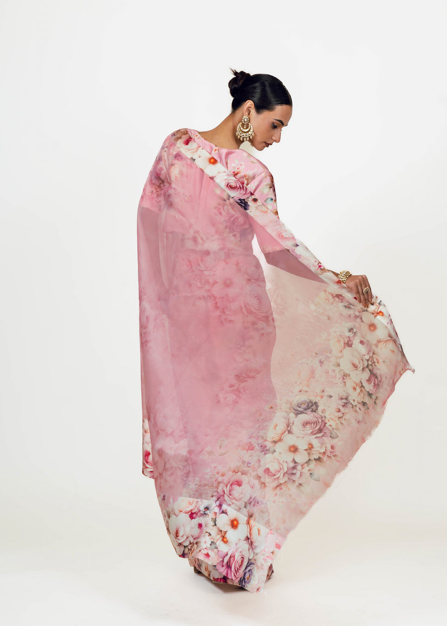 Lina Pink Organza Saree - Studio 113 Indian designer saree for women