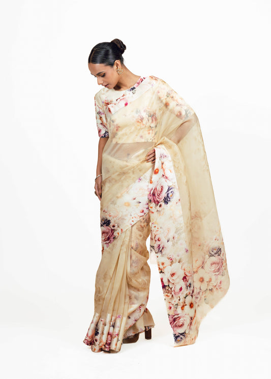 Lina Ivory Organza Saree - Studio 113 Indian designer saree for women