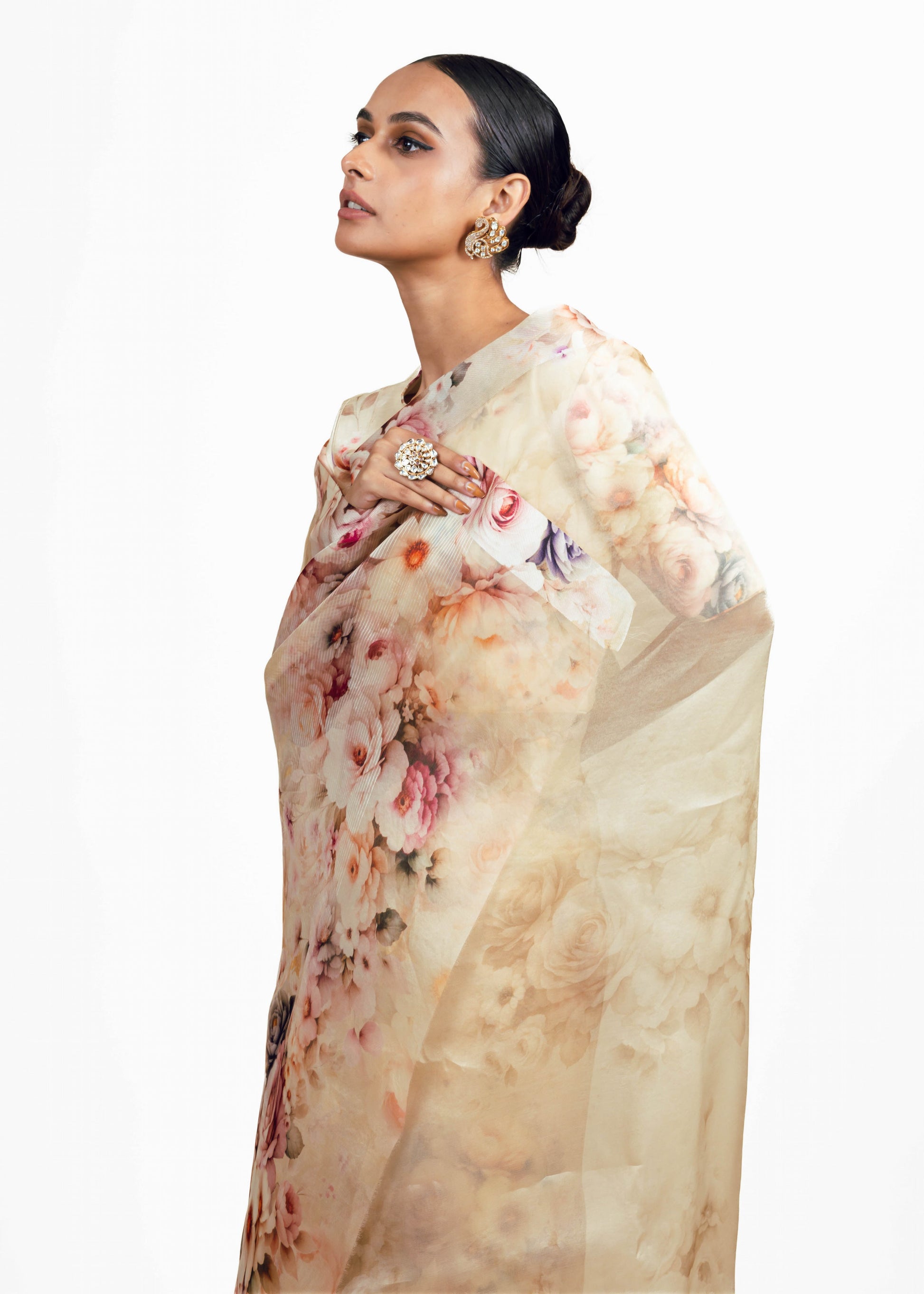 Lina Ivory Organza Saree - Studio 113 Indian designer saree for women