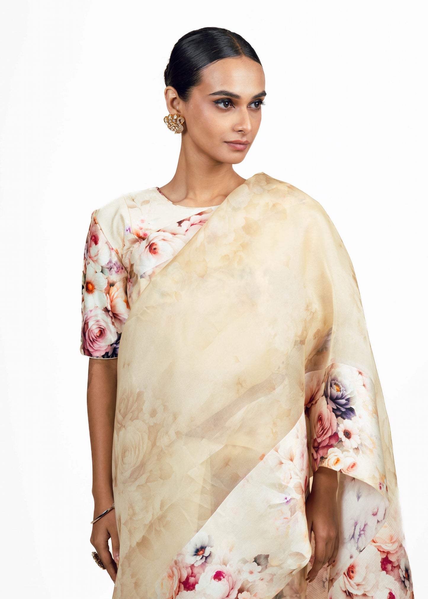 Lina Ivory Organza Saree - Studio 113 Indian designer saree for women