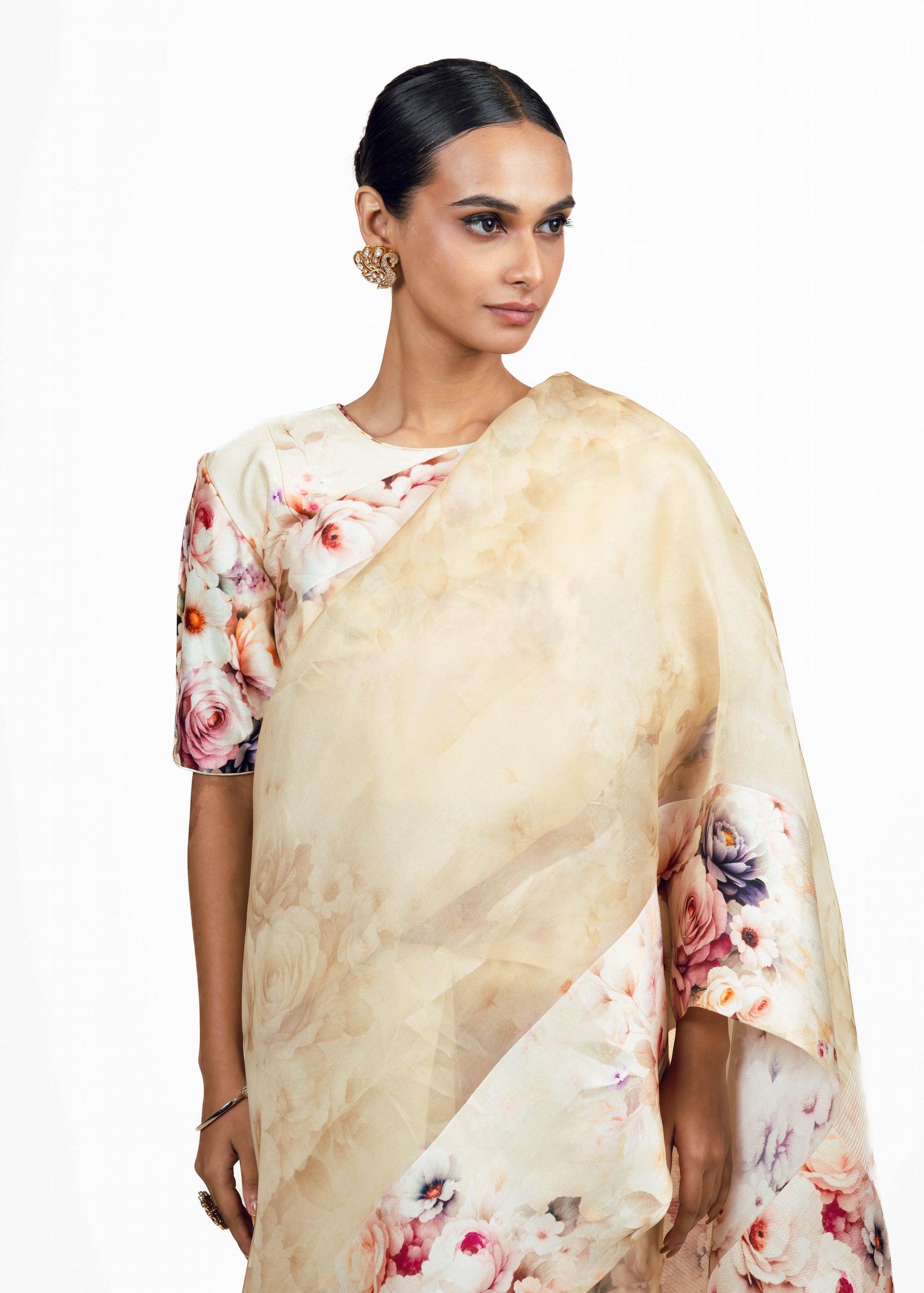 Lina Ivory Organza Saree - Studio 113 Indian designer saree for women