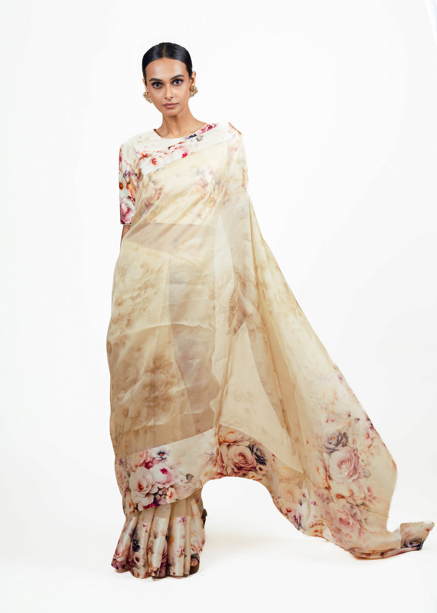 Lina Ivory Organza Saree - Studio 113 Indian designer saree for women