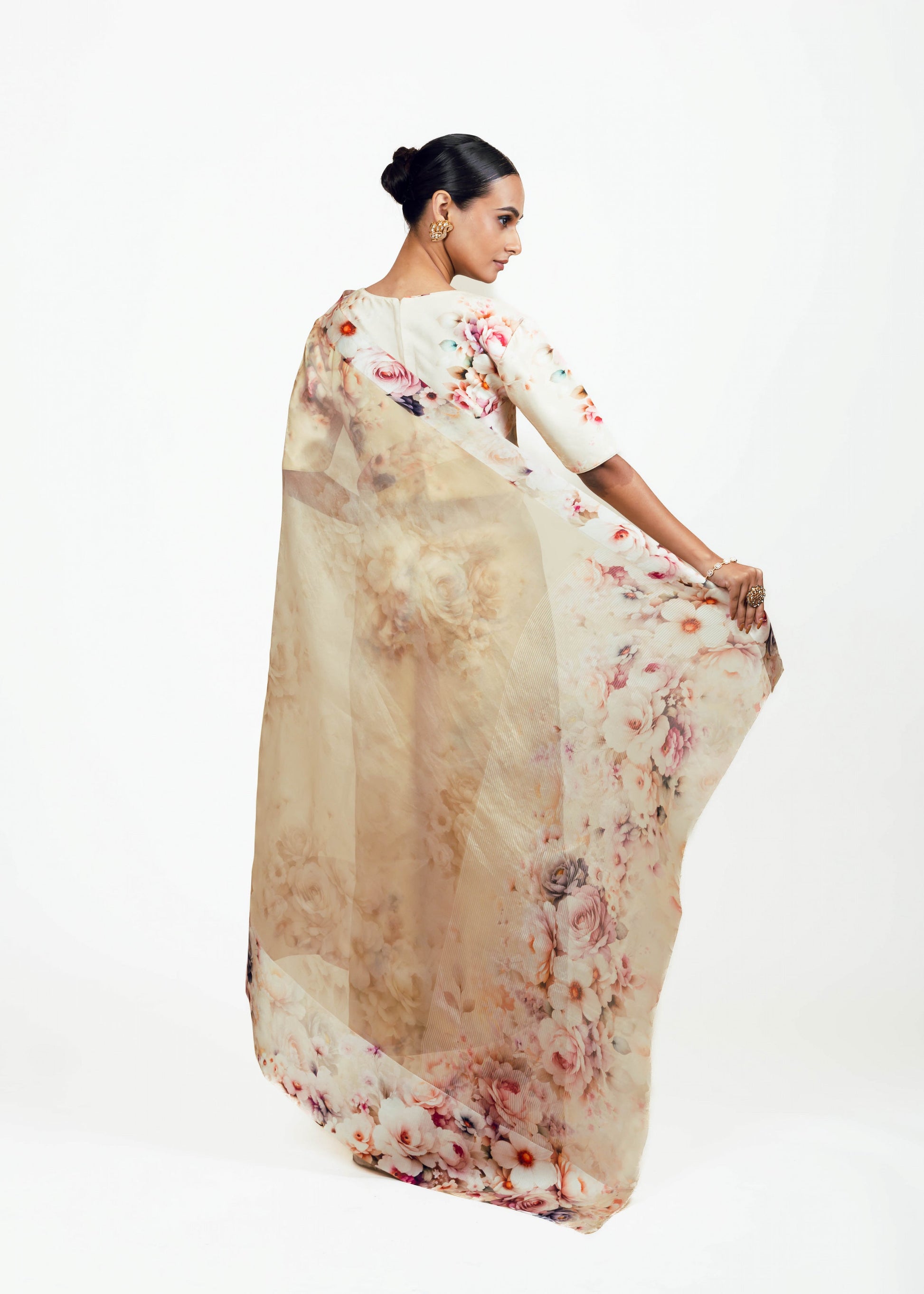 Lina Ivory Organza Saree - Studio 113 Indian designer saree for women