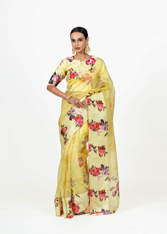 Nila Yellow Organza Saree - Studio 113 Indian designer saree for women