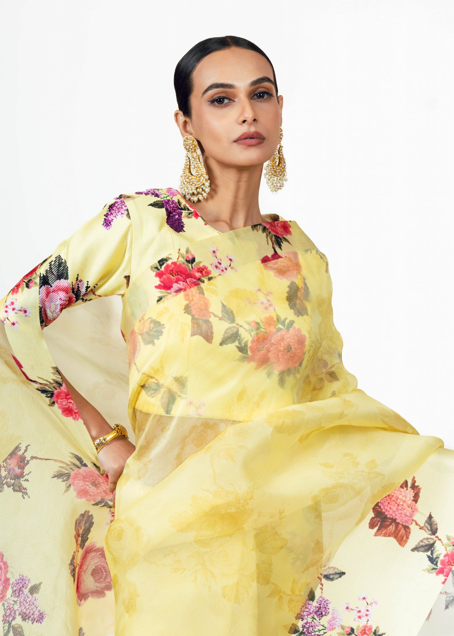 Nila Yellow Organza Saree - Studio 113 Indian designer saree for women