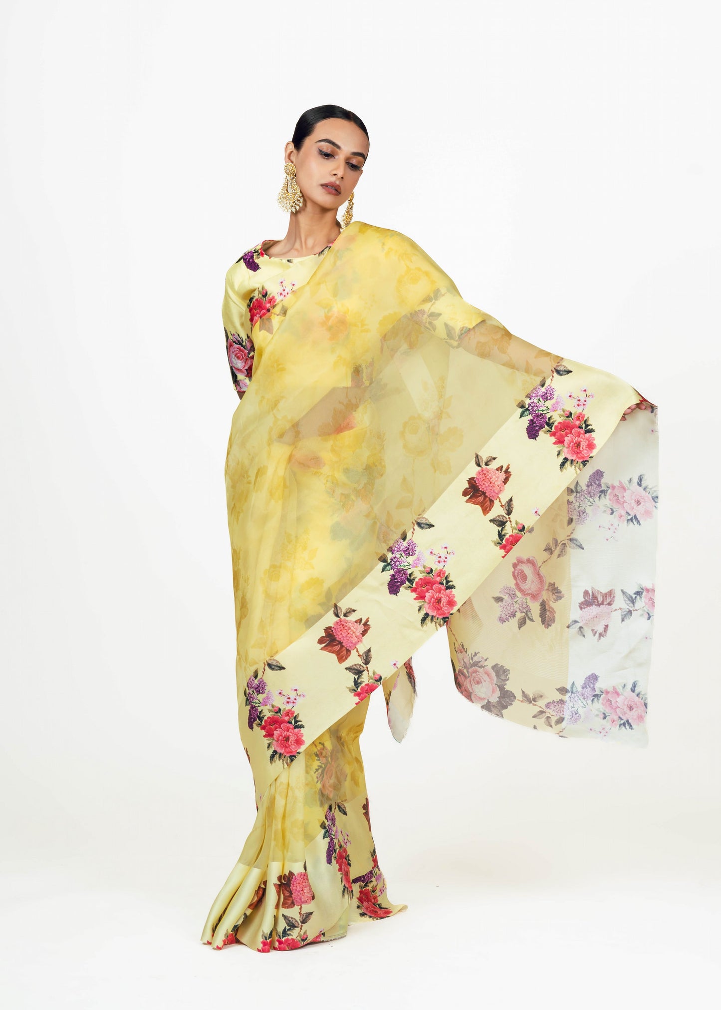 Nila Yellow Organza Saree - Studio 113 Indian designer saree for women