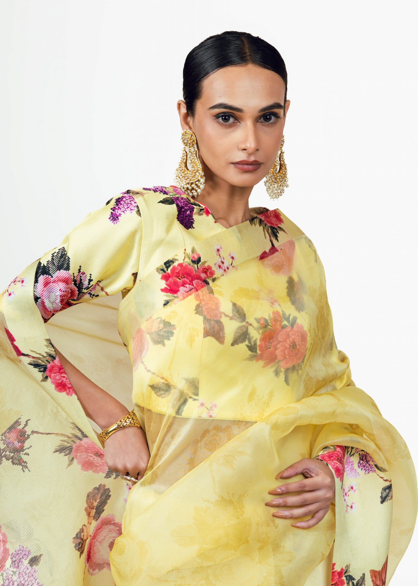 Nila Yellow Organza Saree - Studio 113 Indian designer saree for women