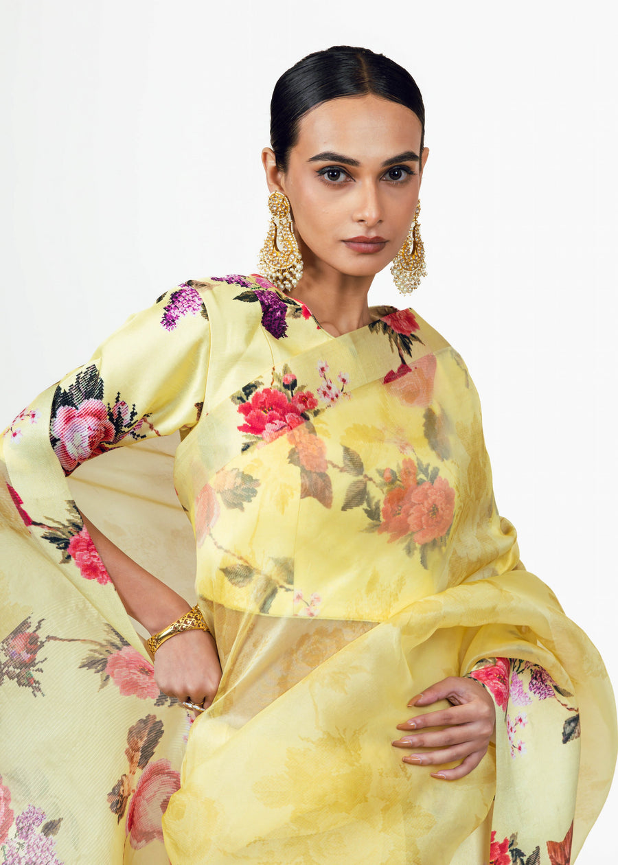 Nila Yellow Organza Saree - Studio 113 Indian designer saree for women