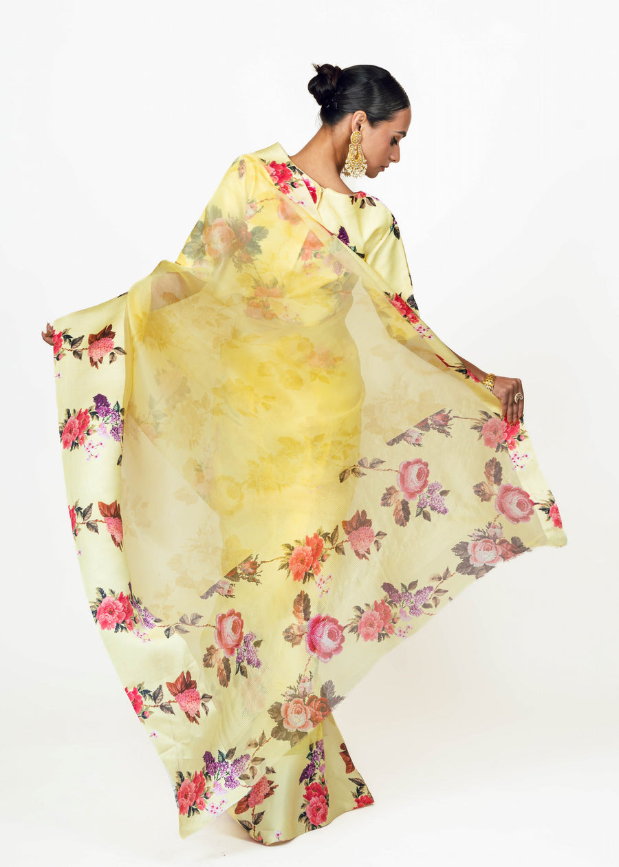 Nila Yellow Organza Saree - Studio 113 Indian designer saree for women