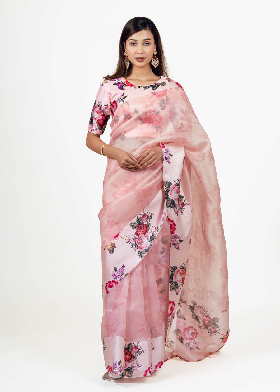 Nila pink Organza Saree - Studio 113 Indian designer saree for women