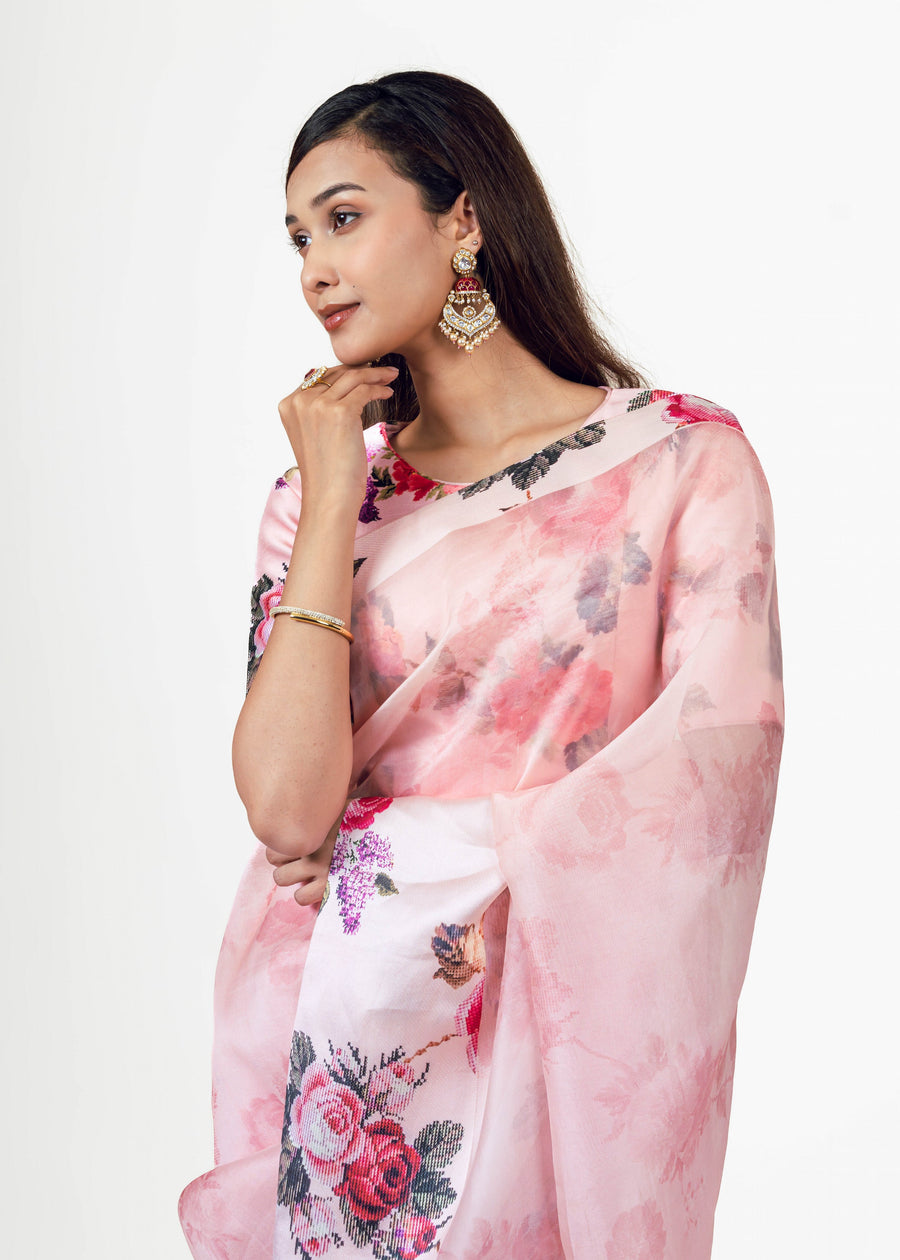 Nila pink Organza Saree - Studio 113 Indian designer saree for women
