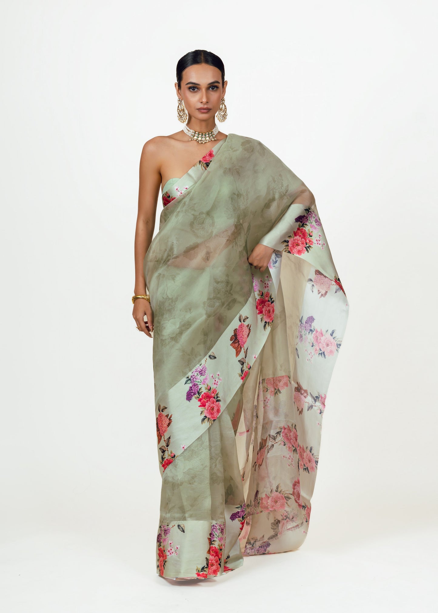 Nila Mist green Organza Saree - Studio 113 Indian designer saree for women