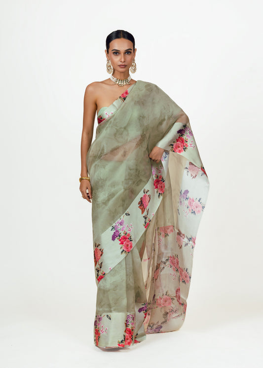 Nila Mist green Organza Saree - Studio 113 Indian designer saree for women