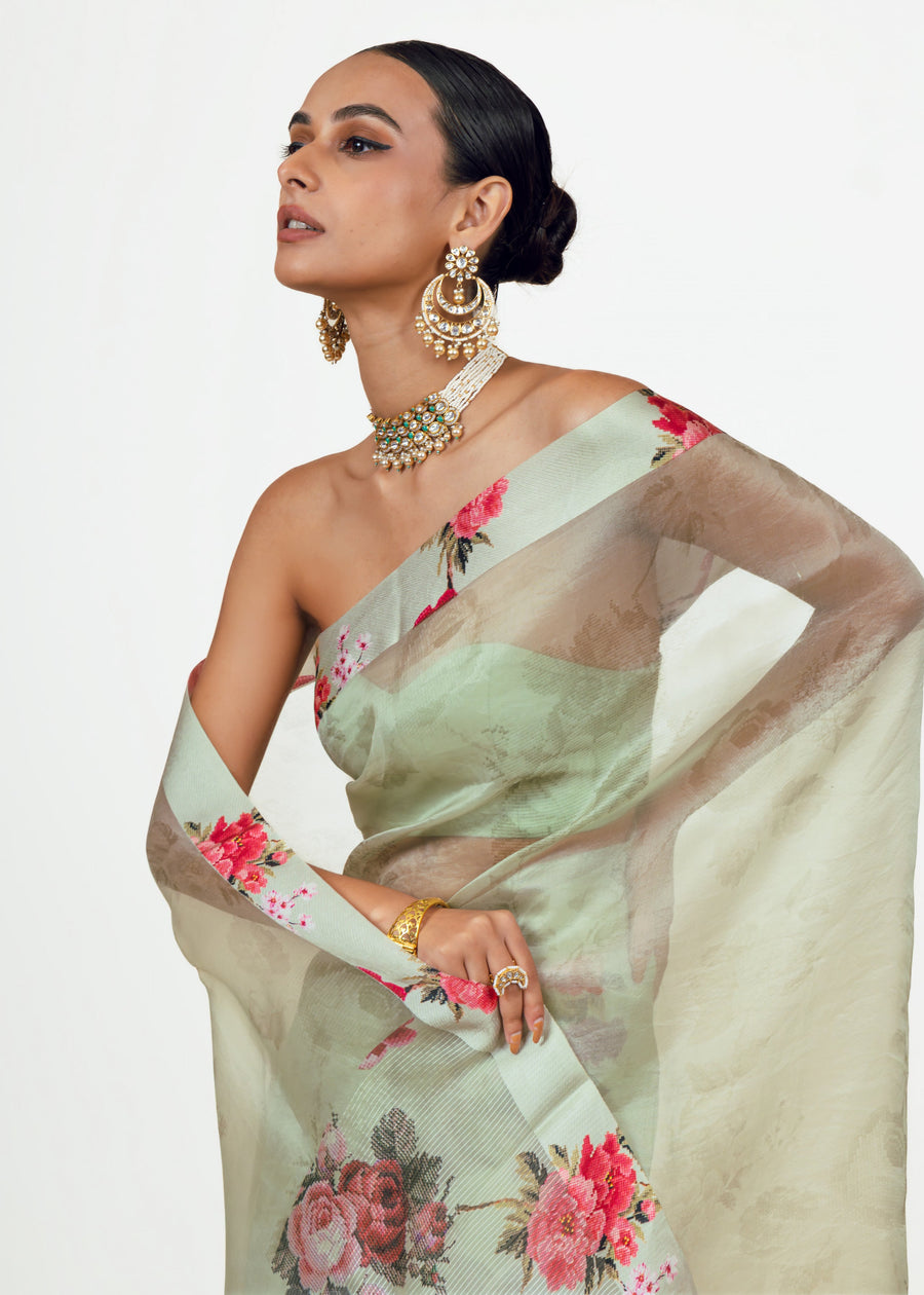 Nila Mist green Organza Saree - Studio 113 Indian designer saree for women