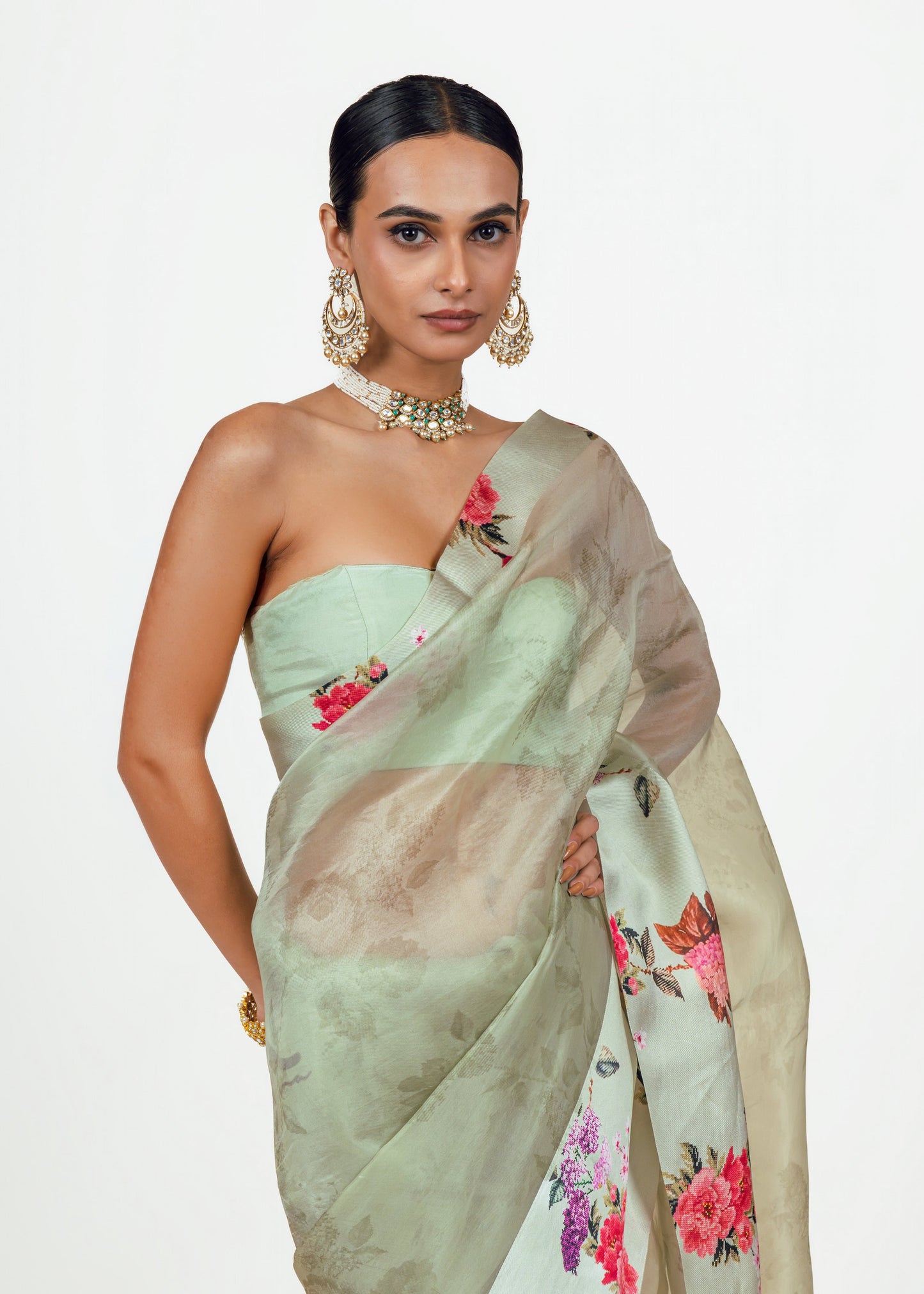 Nila Mist green Organza Saree - Studio 113 Indian designer saree for women
