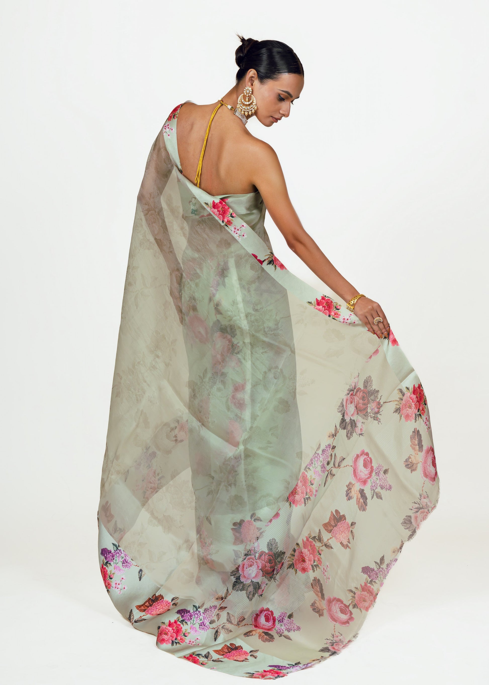 Nila Mist green Organza Saree - Studio 113 Indian designer saree for women
