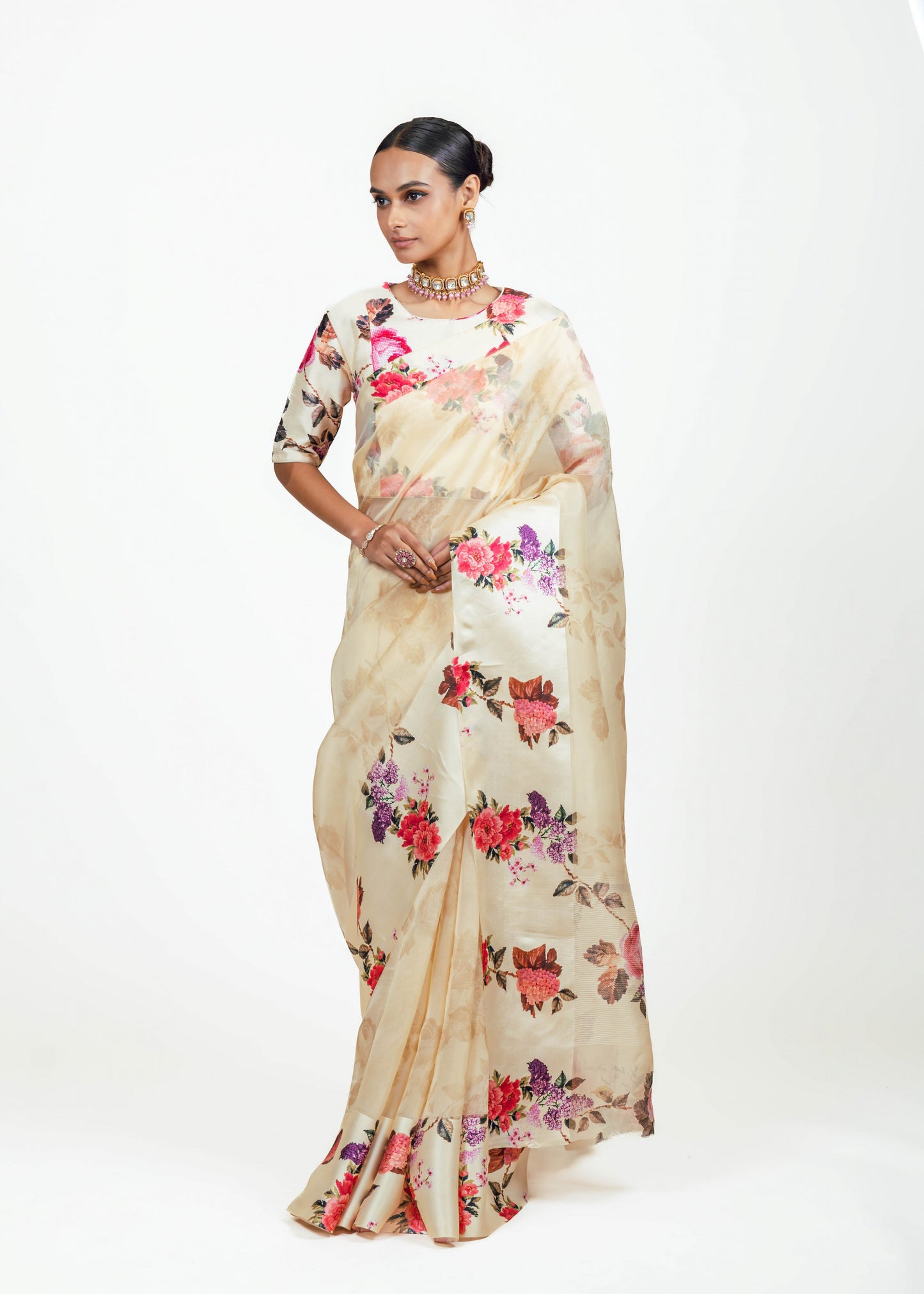 Nila Ivory Organza Saree - Studio 113 Indian designer saree for women