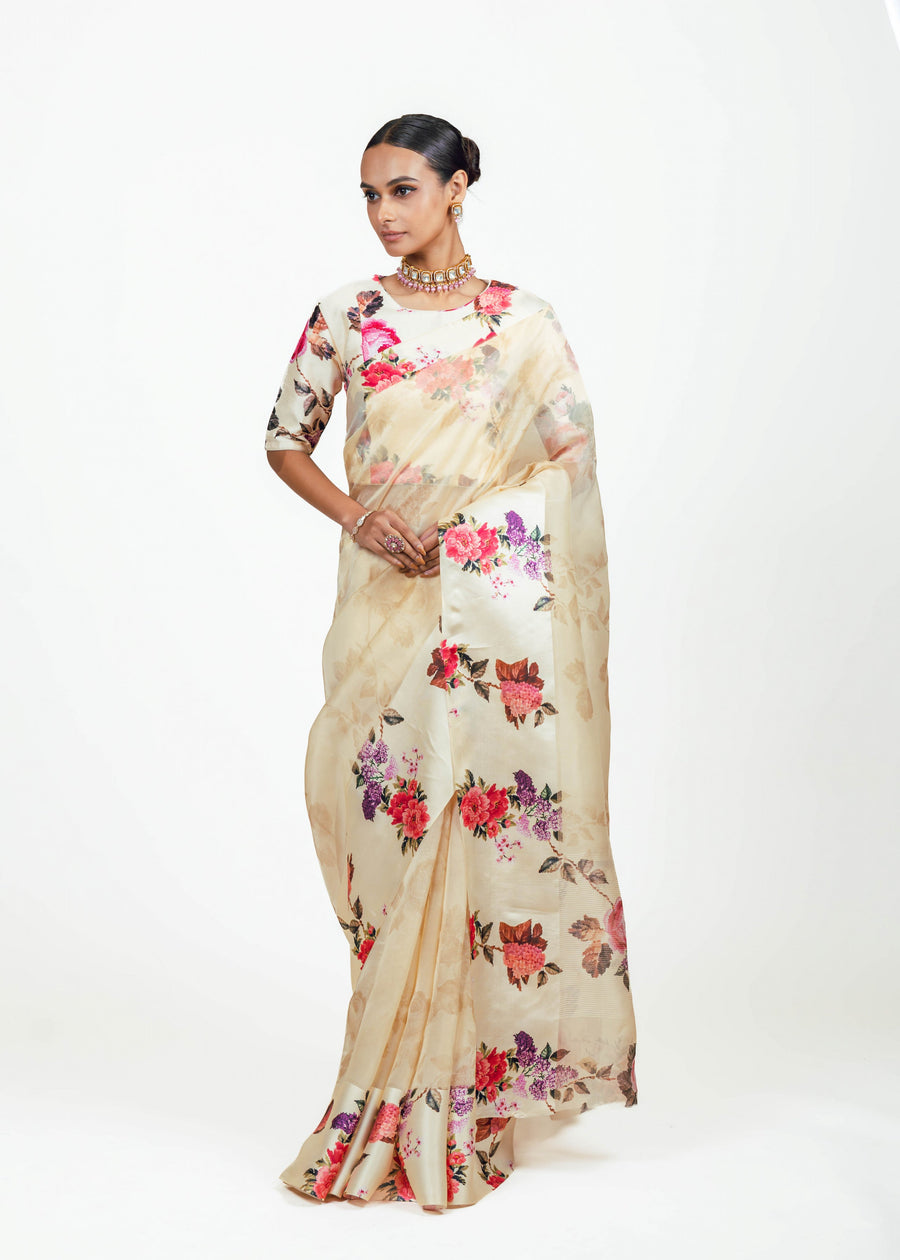 Nila Ivory Organza Saree - Studio 113 Indian designer saree for women