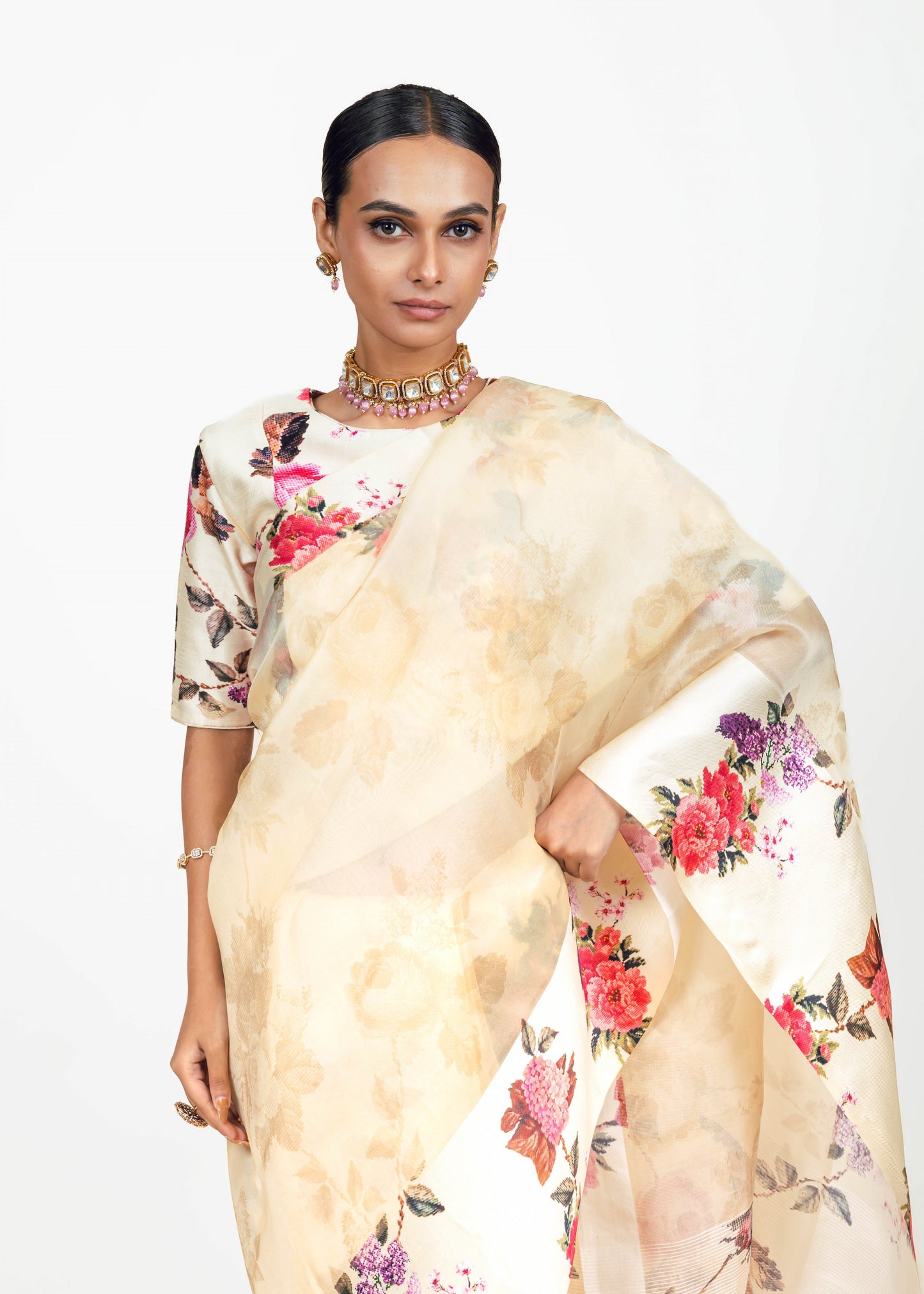 Nila Ivory Organza Saree - Studio 113 Indian designer saree for women