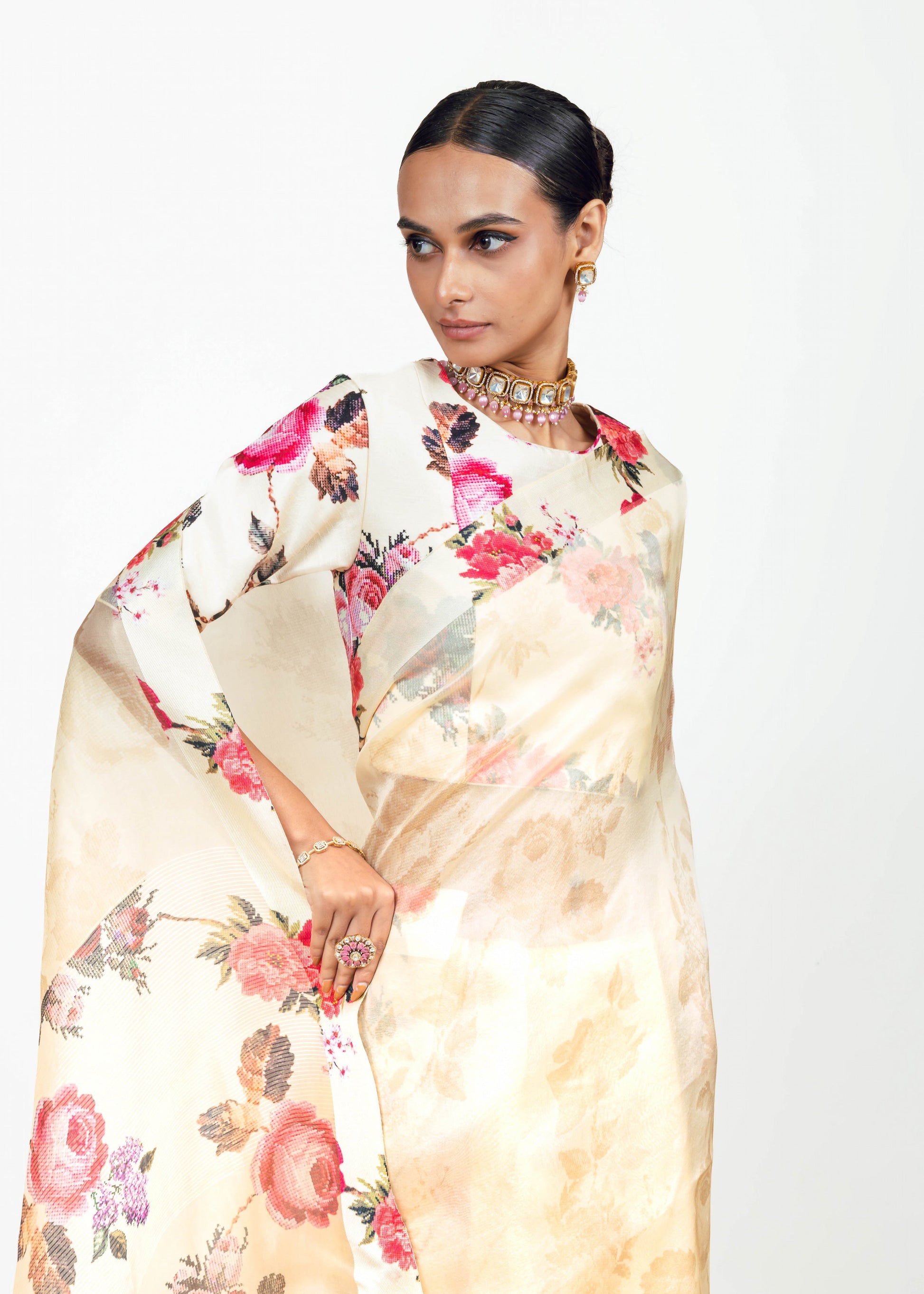 Nila Ivory Organza Saree - Studio 113 Indian designer saree for women