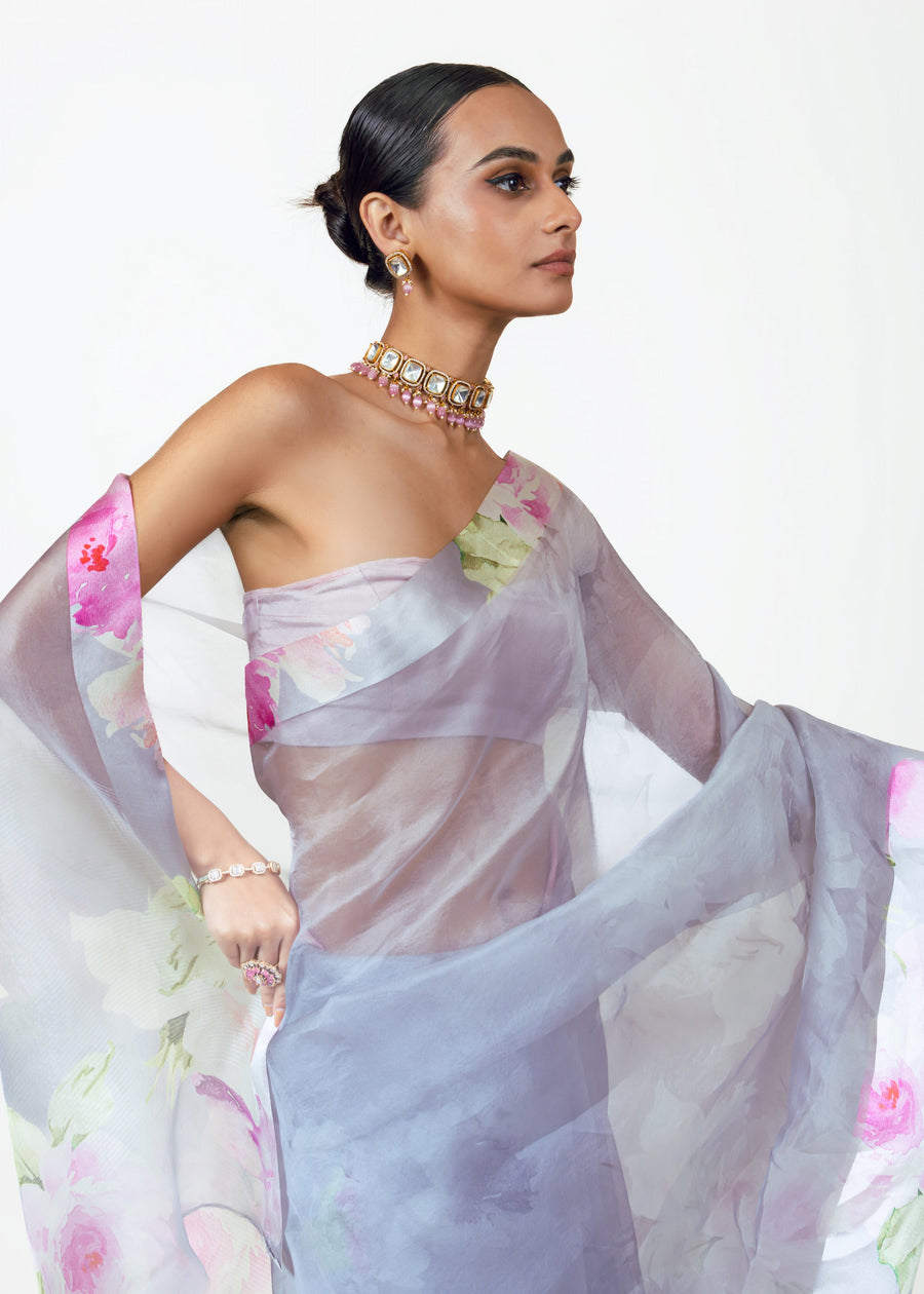 Alea Lavender Organza Saree - Studio 113 Indian designer saree for women