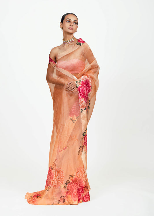 Farah Peach Organza Saree - Studio 113 Indian designer saree for women