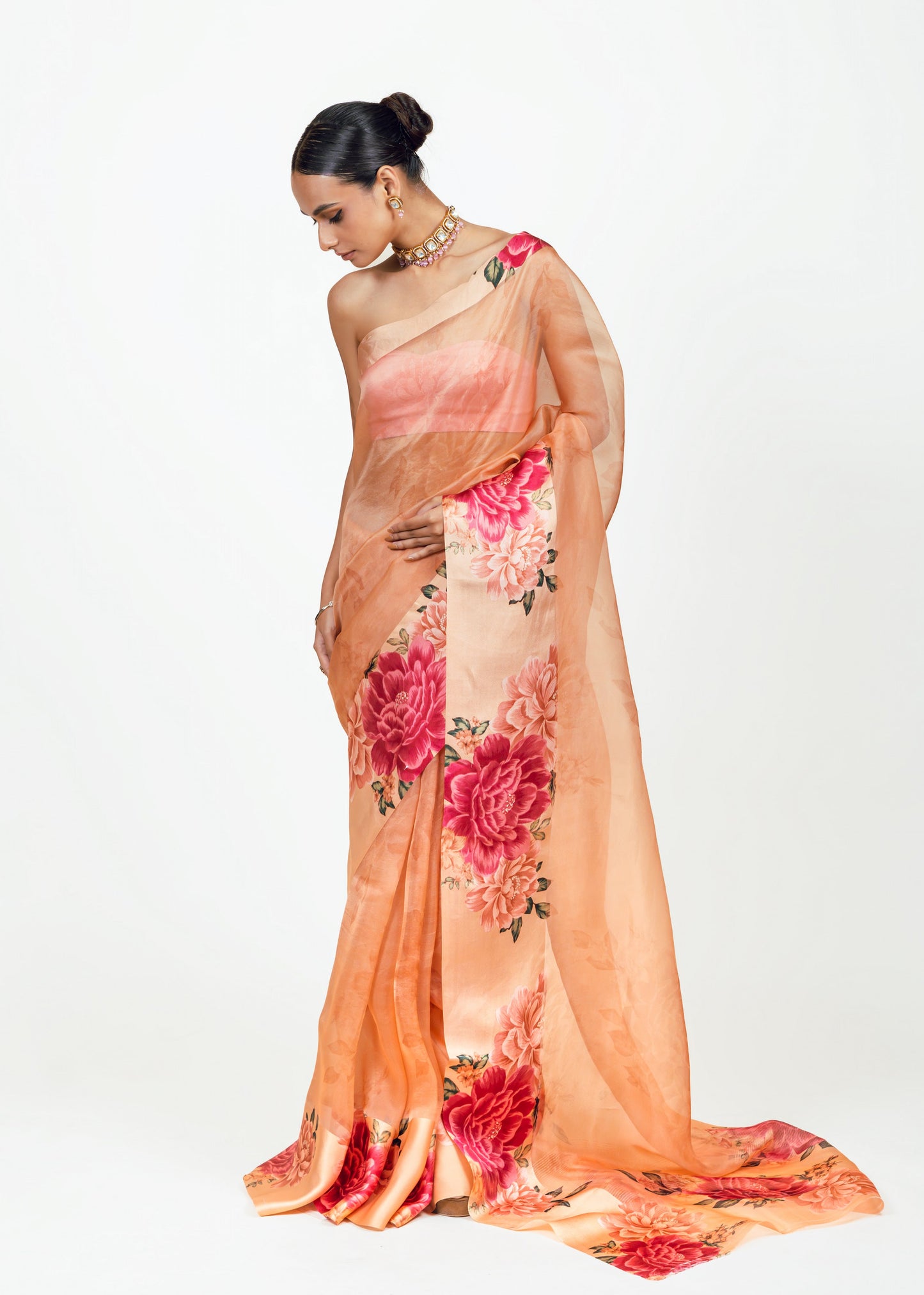 Farah Peach Organza Saree - Studio 113 Indian designer saree for women