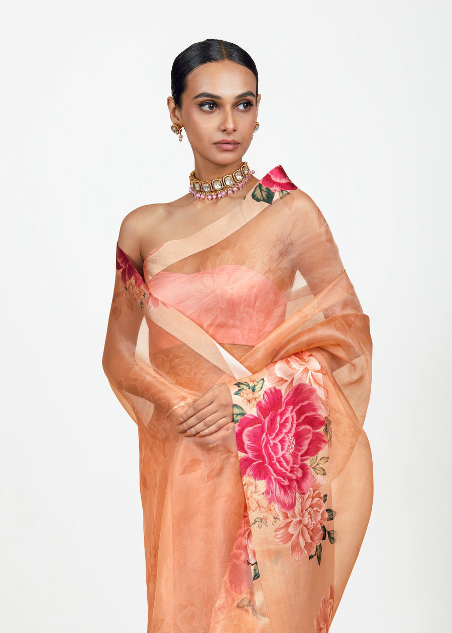 Farah Peach Organza Saree - Studio 113 Indian designer saree for women