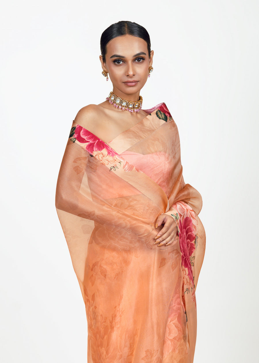 Farah Peach Organza Saree - Studio 113 Indian designer saree for women