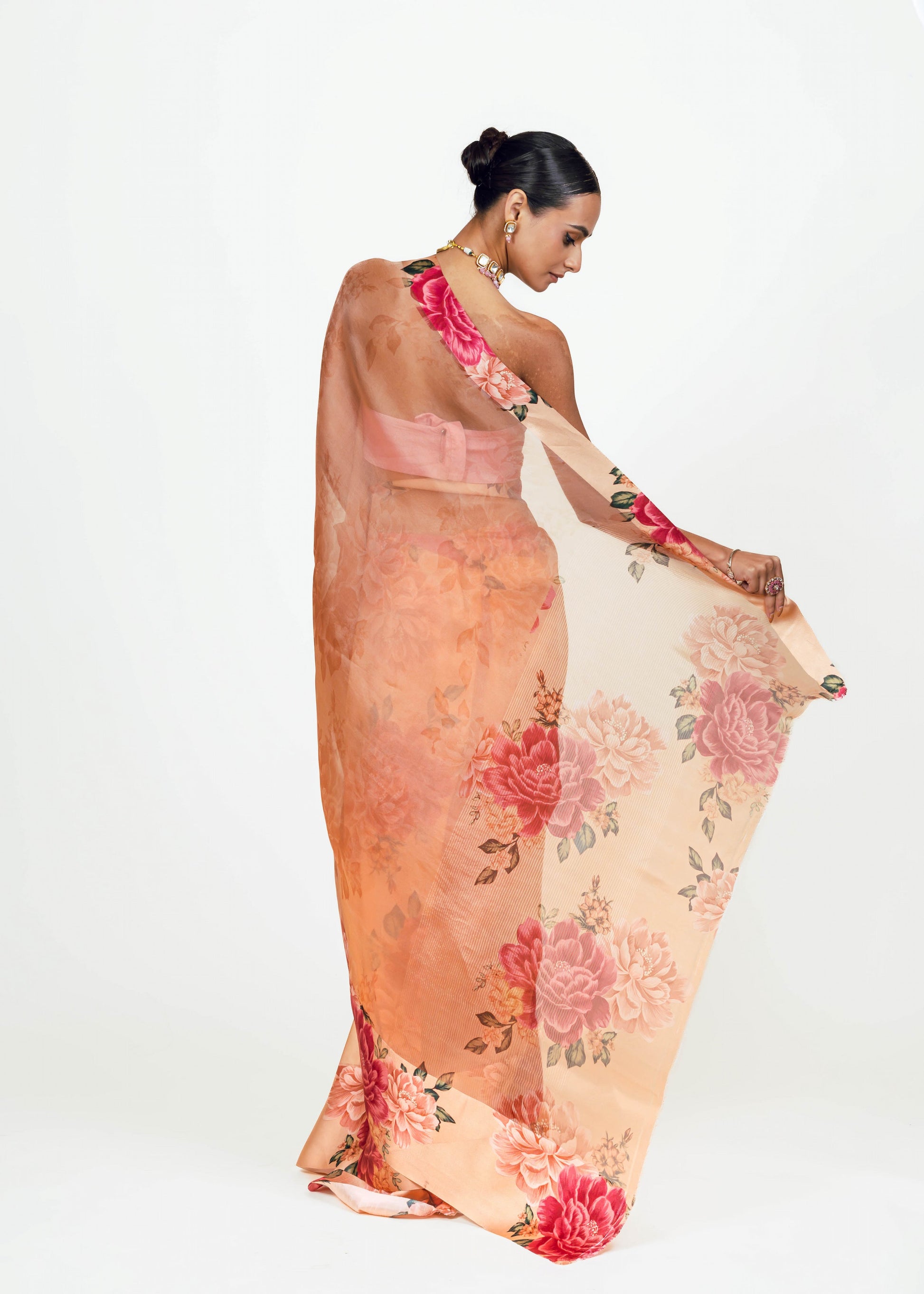 Farah Peach Organza Saree - Studio 113 Indian designer saree for women