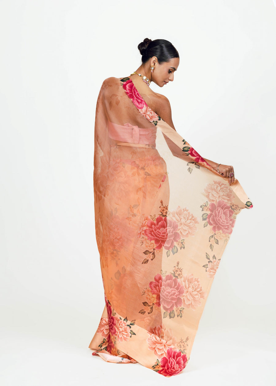 Farah Peach Organza Saree - Studio 113 Indian designer saree for women