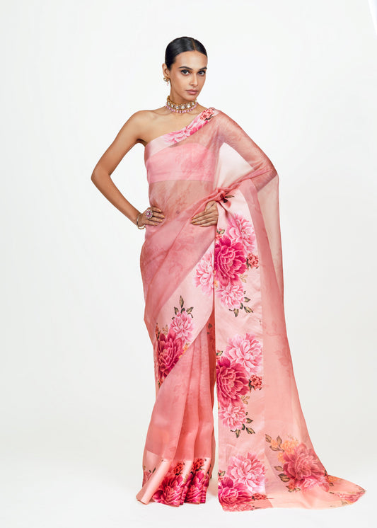 Farah Pink Organza Saree - Studio 113 Indian designer saree for women