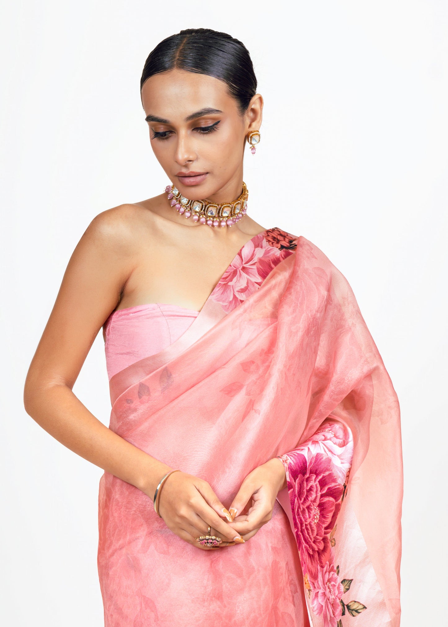 Farah Pink Organza Saree - Studio 113 Indian designer saree for women
