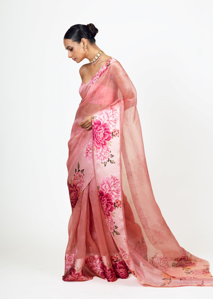 Farah Pink Organza Saree - Studio 113 Indian designer saree for women
