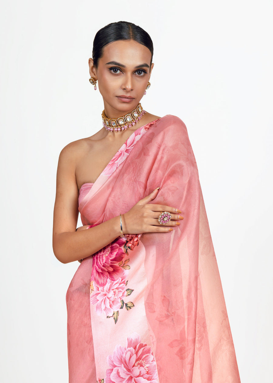 Farah Pink Organza Saree - Studio 113 Indian designer saree for women