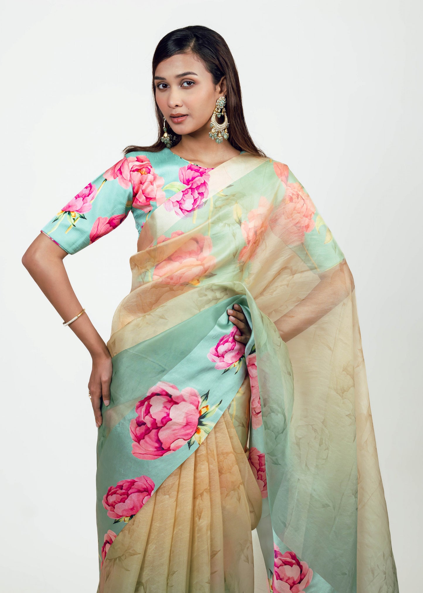 Monica Aqua Yellow Organza Saree - Studio 113 Indian designer saree for women