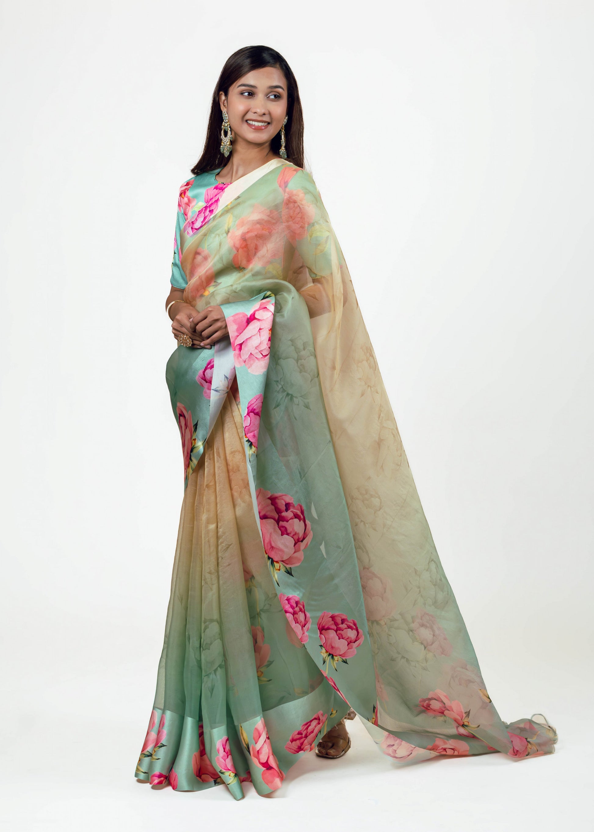 Monica Aqua Yellow Organza Saree - Studio 113 Indian designer saree for women