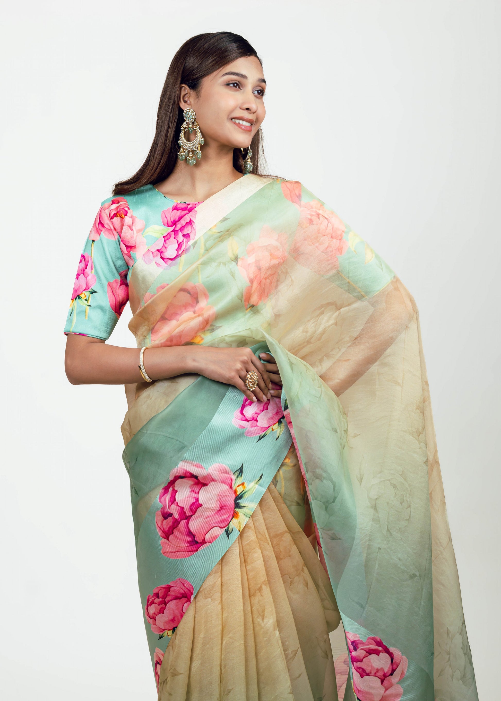 Monica Aqua Yellow Organza Saree - Studio 113 Indian designer saree for women
