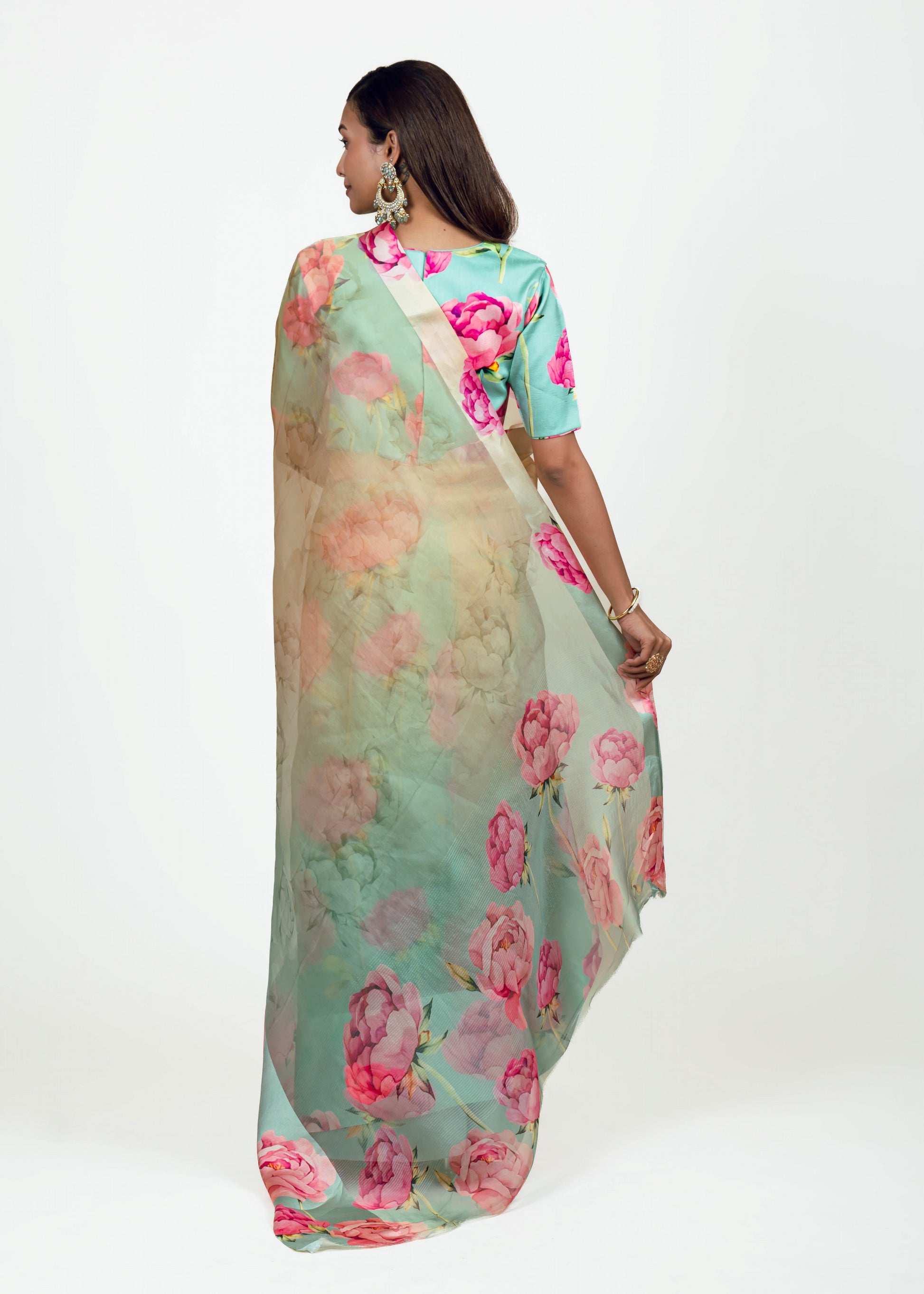 Monica Aqua Yellow Organza Saree - Studio 113 Indian designer saree for women