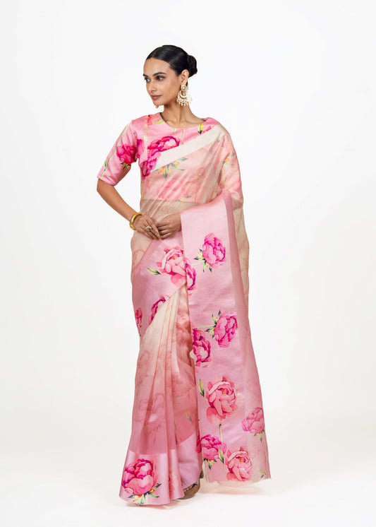 Monica Blossom pink Organza Saree - Studio 113 Indian designer saree for women