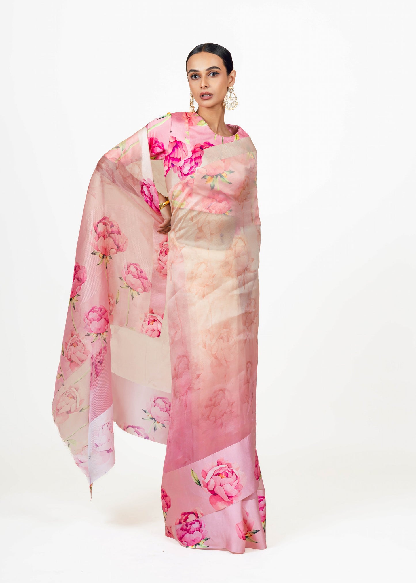 Monica Blossom pink Organza Saree - Studio 113 Indian designer saree for women