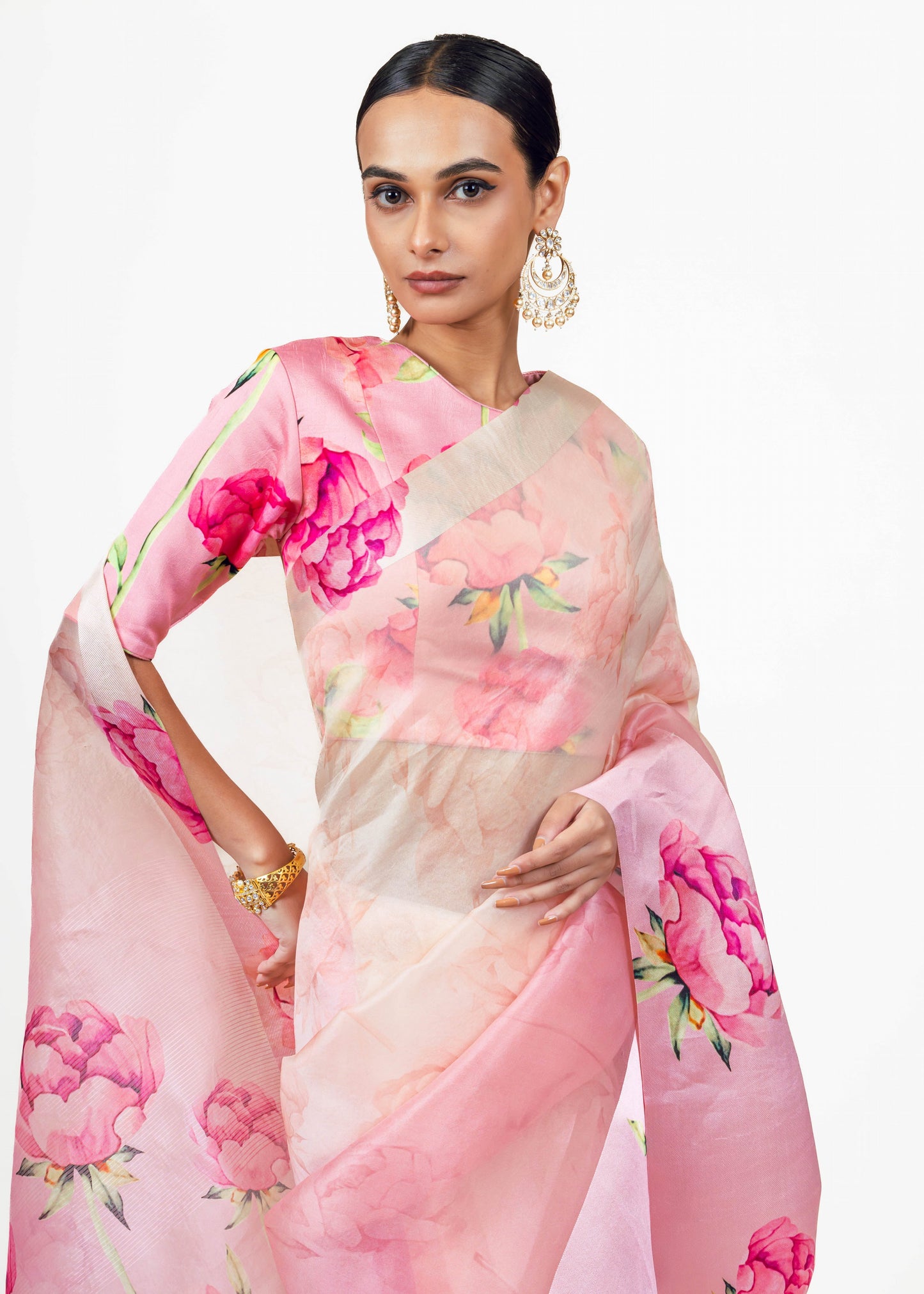 Monica Blossom pink Organza Saree - Studio 113 Indian designer saree for women