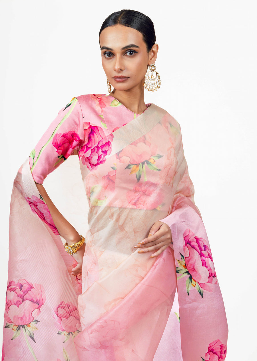 Monica Blossom pink Organza Saree - Studio 113 Indian designer saree for women