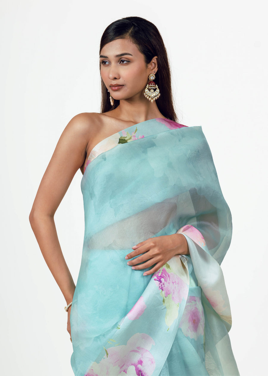 Alea Blue Organza Saree - Studio 113 Indian designer saree for women