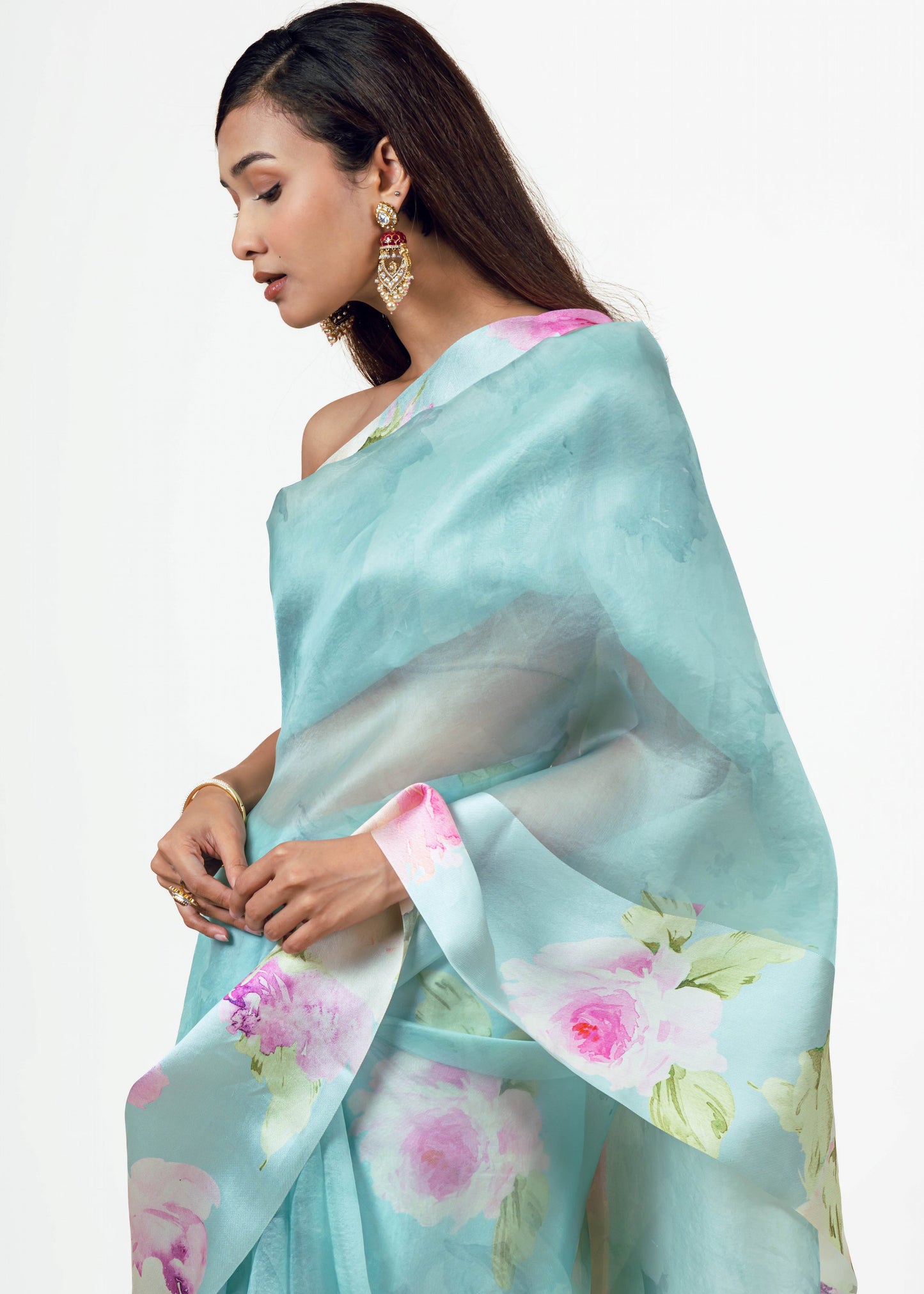 Alea Blue Organza Saree - Studio 113 Indian designer saree for women