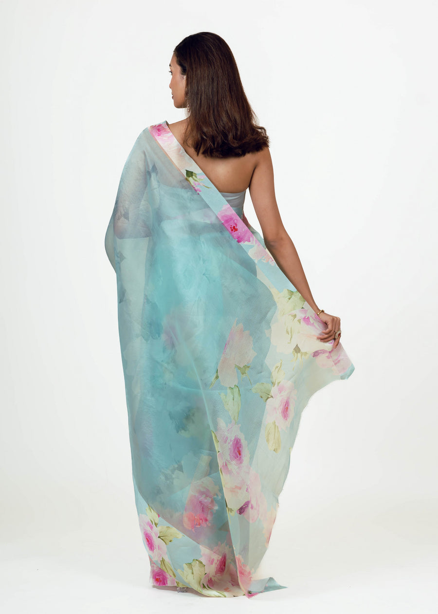 Alea Blue Organza Saree - Studio 113 Indian designer saree for women
